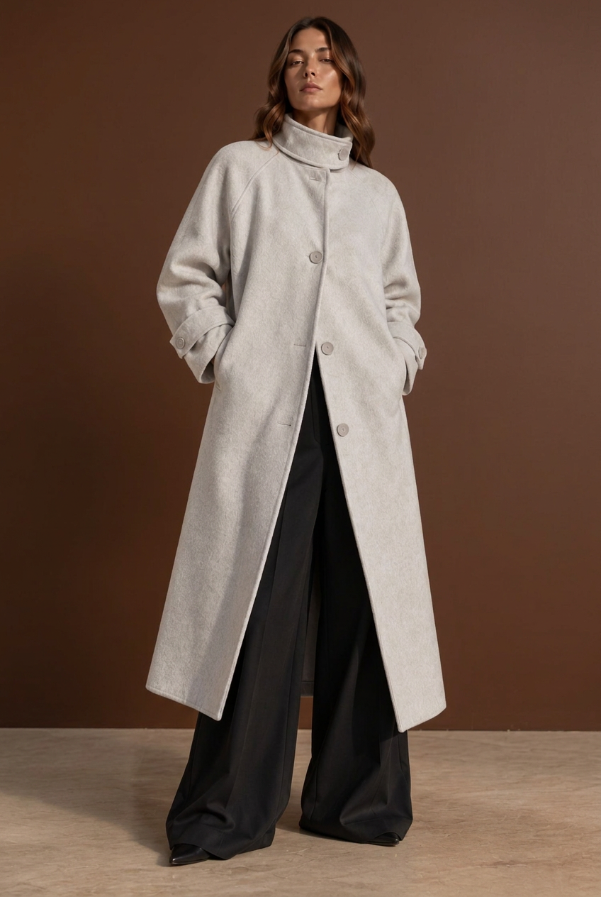 SANSIE Alpaca Wool Coat Light Grey