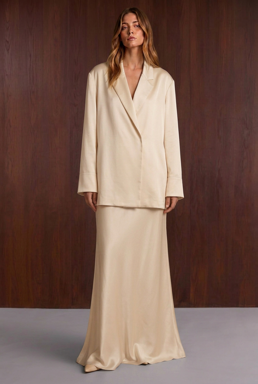 Satin Skirt Suit Ivory