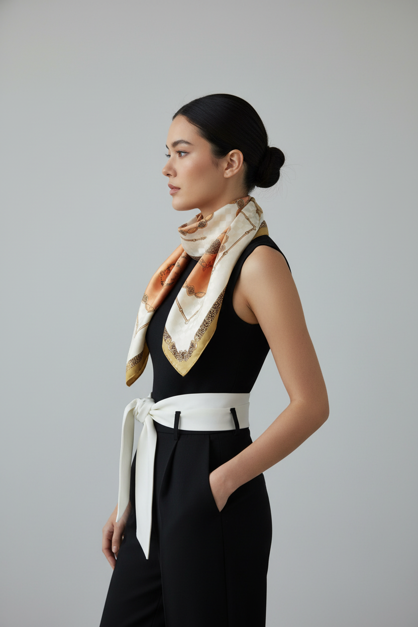 Model met beige sjaal