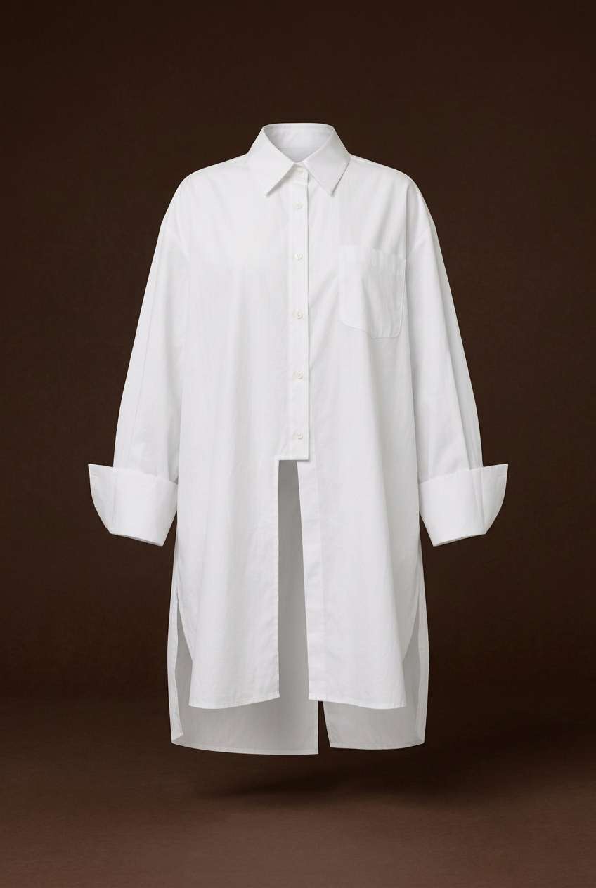 Witte blouse vooraanzicht met donkerbruine achtergrond