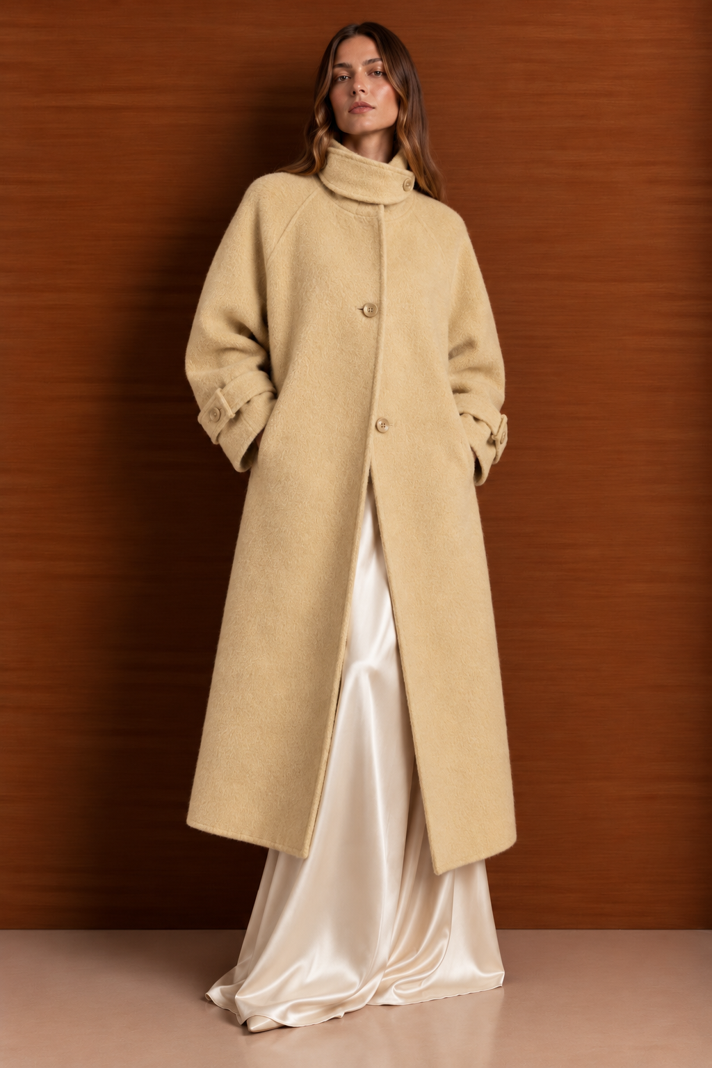 SANSIE Alpaca Wool Coat Light Yellow