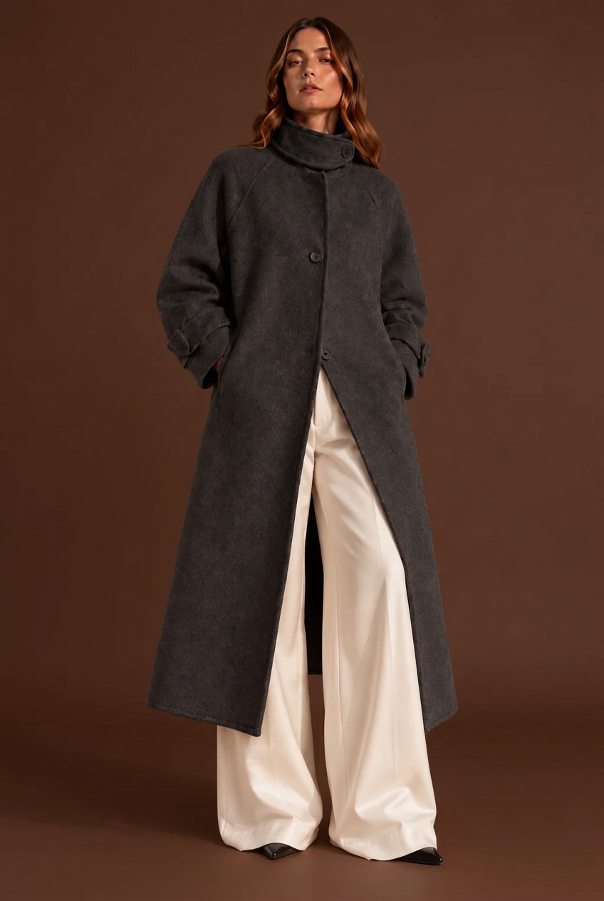 SANSIE Alpaca Wool Coat Black Grey