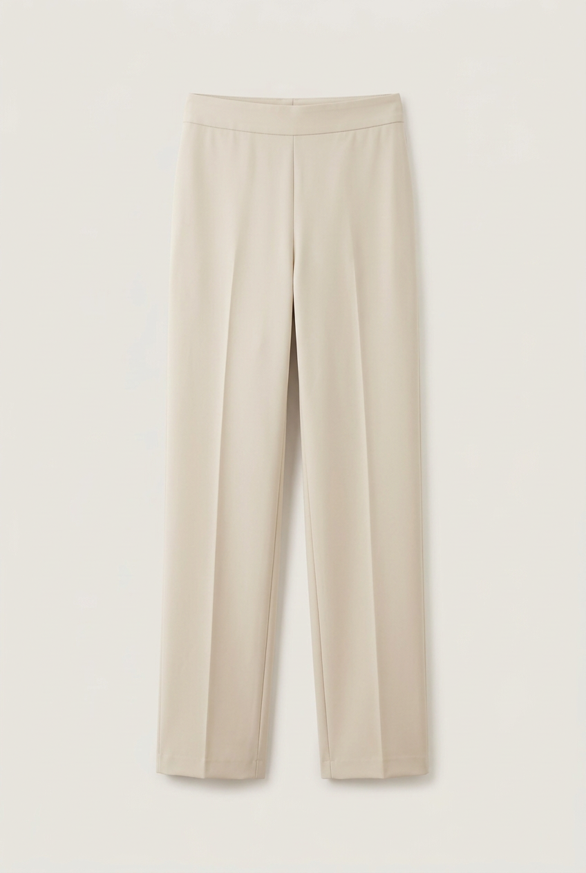 Beige SANSIE-broek met gladde tailleband en persvouw vooraan