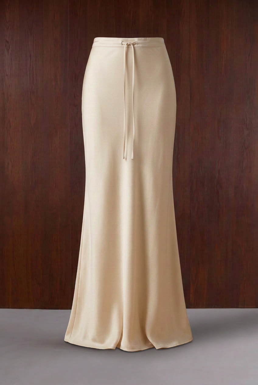 Beige satijnen rok met trekkoord