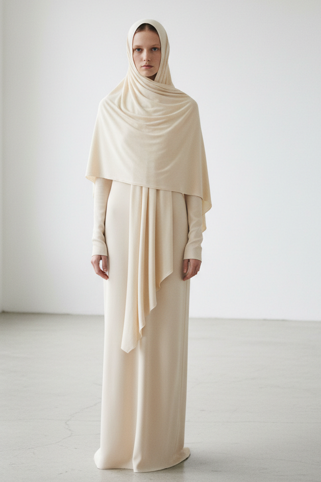 Model met Vanille Bamboo Jersey Scarf
